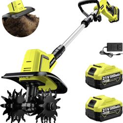 NEW - Powerful Cordless Tiller Cultivator with 720RPM Brushless Motor, 2x5.0Ah Batteries&1.5A Fast Charger, 10In Tilling Width and 7In Depth, Super Po