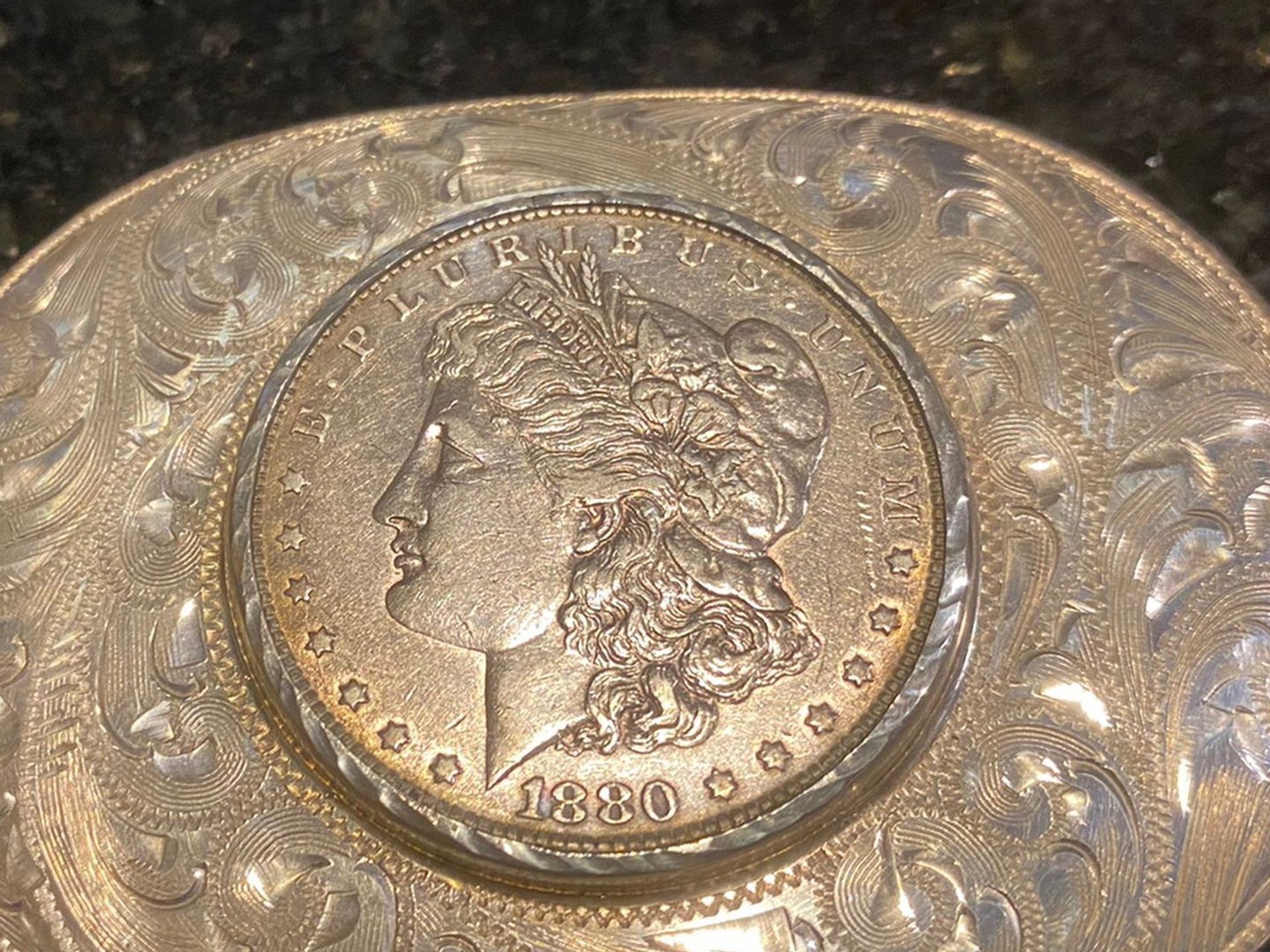1880-O Morgan Silver Dollar Belt Buckle