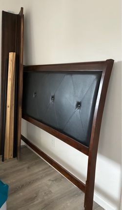 Queen bed frame-Dark brown with black padding