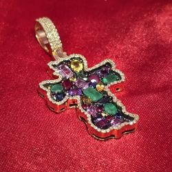 10k Yellow Gold Diamond Rainbow Cross Pendant 3.50 ctw