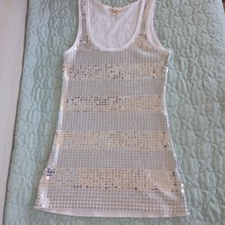 YK Clothing white/silver Sequin Tank Top Sz L