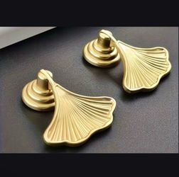 Gold Ginkgo Leaf Cabinet Drawer Pulls Set of 2