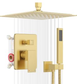 (Brand New in Box)  ESNBIA Rain Shower Head with Handheld Spray Combo, 10" Brushed Gold All Metal Shower Faucet Set, Ceiling Mounted Shower System wit