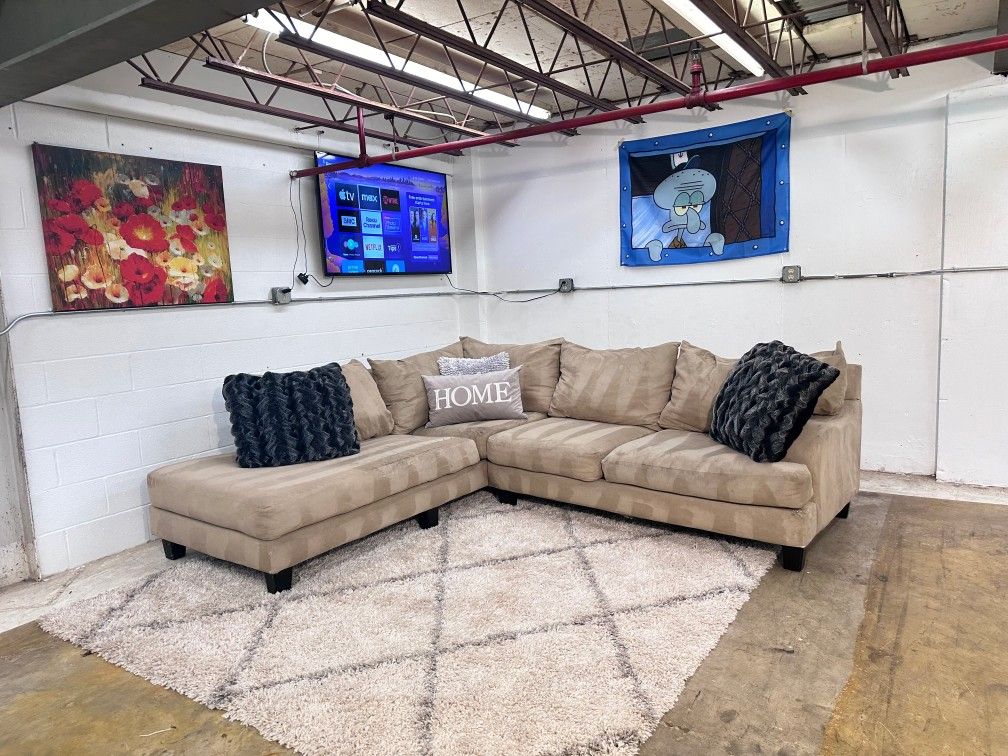 Free Delivery)Small beige 2 piece Tan Sectional Couch