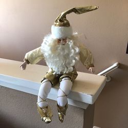 Gold and White Bendable Collectible Santa Claus