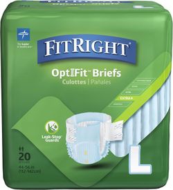 FitRight OptiFit Extra+ Adult Diapers with leak stop guards, Disposable Incontinence Briefs with Tabs, Moderate Absorbency, Large, 44"-56", 20 Count (
