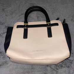 Liz Claiborne Satchel Handbag Purse - Cream/Black