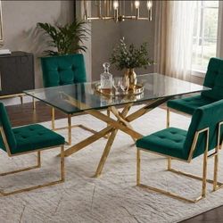 Dining Table Set Gold With 4 Chairs New