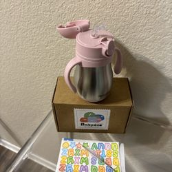 Bakpoco Stainless Steel Sippy Straw Cup for Toddlers 1-3 Years Old, Insulated Toddler Water Bottle Baby Training Tumbler with Handles, 8oz Kids Straw 