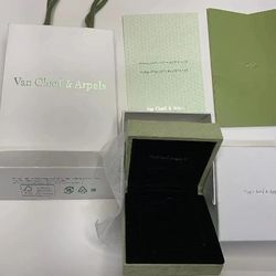 VCA Van Cleef & Arpels Suede Necklace pendant Box + Outer Box + Bag- New