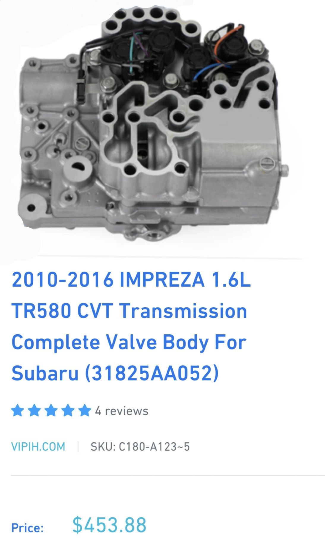 2010-2016 IMPREZA 1.6L TR580 CVT Transmission Complete Valve Body For Subaru (31825AA052)