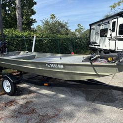 14’ Jon Boat with 2022 Mercury 20HP 4-Stroke and Trailer