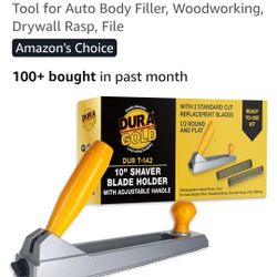 ura-Gold 10" Shaver Blade Holder with Adiustable Handle and 2 Standard Cut Replacement Blades, 1/2 Round and Flat - Cheesegrater Hand Planer Tool 