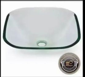 SQUARE CLEAR GLASS VESSEL SINK...NEW IN BOX