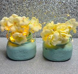 String lights floral canisters decor