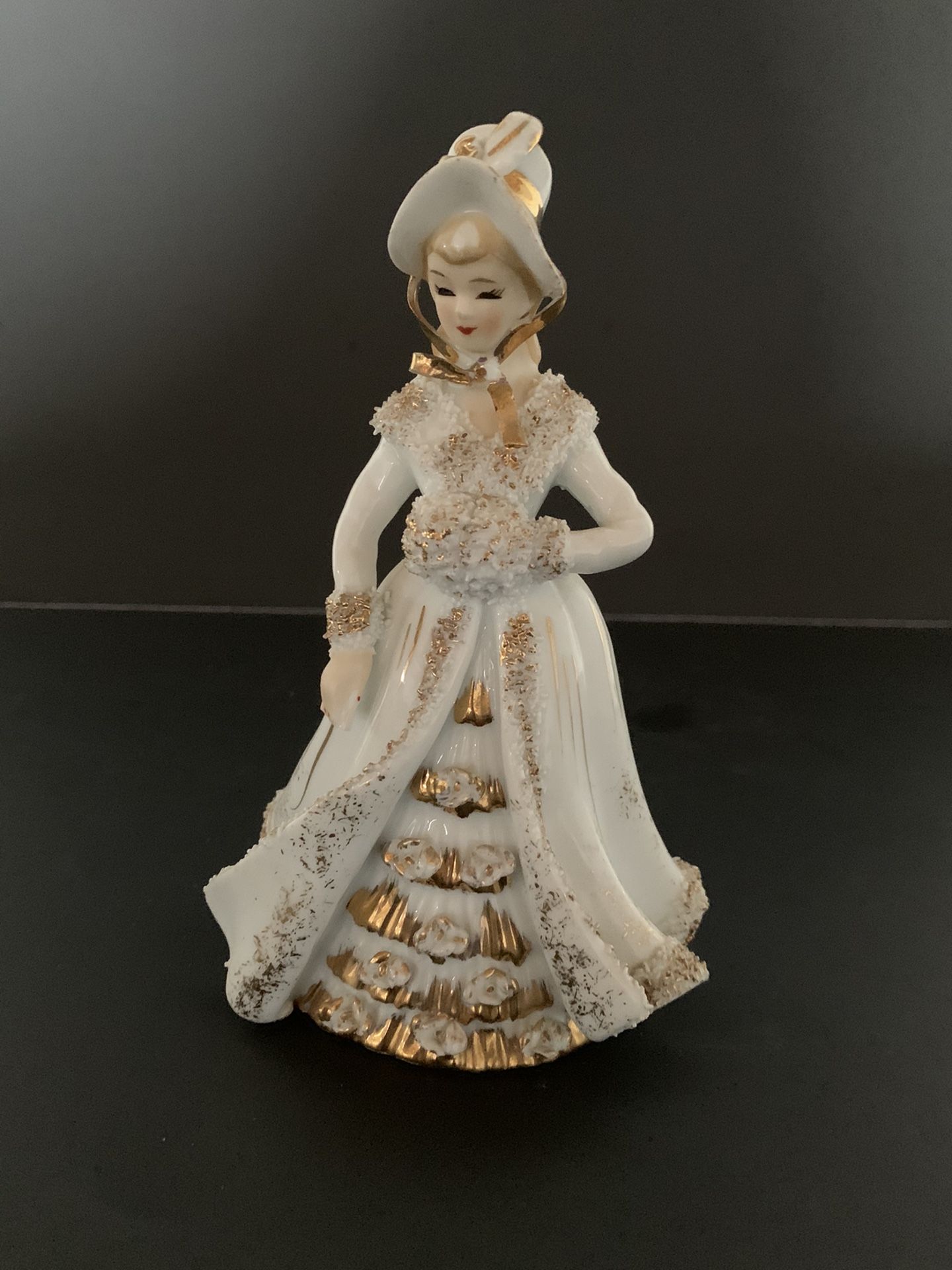 Antique Lefton Fancy Victorian   Lady Figurine Made in Japan  1950’s v 7 3/4” tall