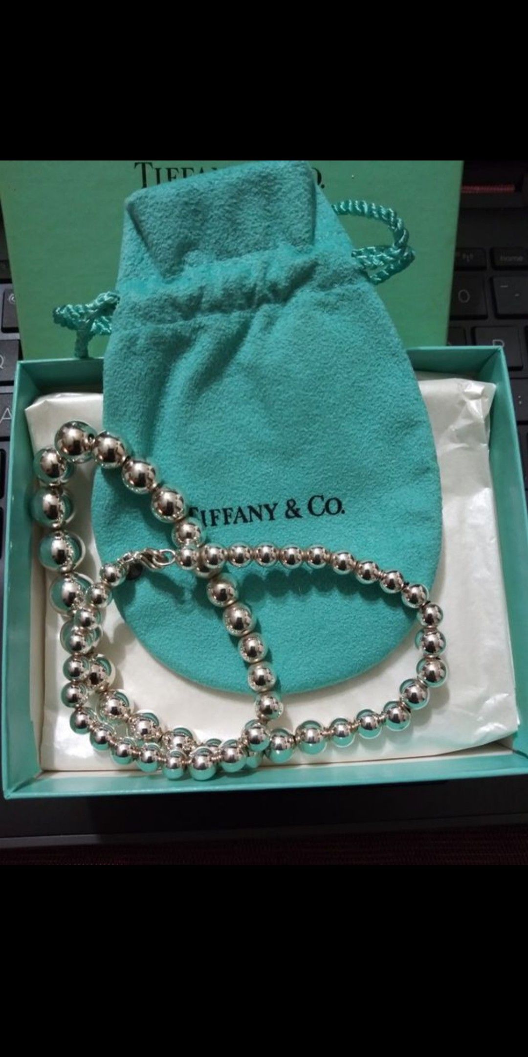 A BEAUTIFUL TIFFANY & CO AUTHENTIC STERLING SILVER BEADED NECKLACE 18 LONG