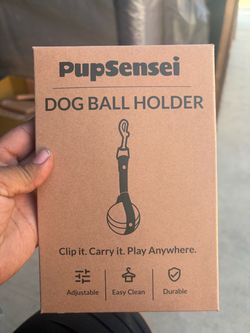 Dog Ball Holder — Hands-Free Tennis Ball Carrier, Self-Clip Loop + Metal Clip, Attaches to Leash, Belt or Bag, Adjustable PU Leather, Fits Tennis Ball