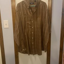 Roundtree & Yorke Classic 2XL Brown Checkered Long Sleeve Shirt 