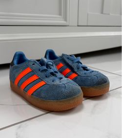 Adidas Gazelle Kids Blue Suede Orange Stripes Size 7K