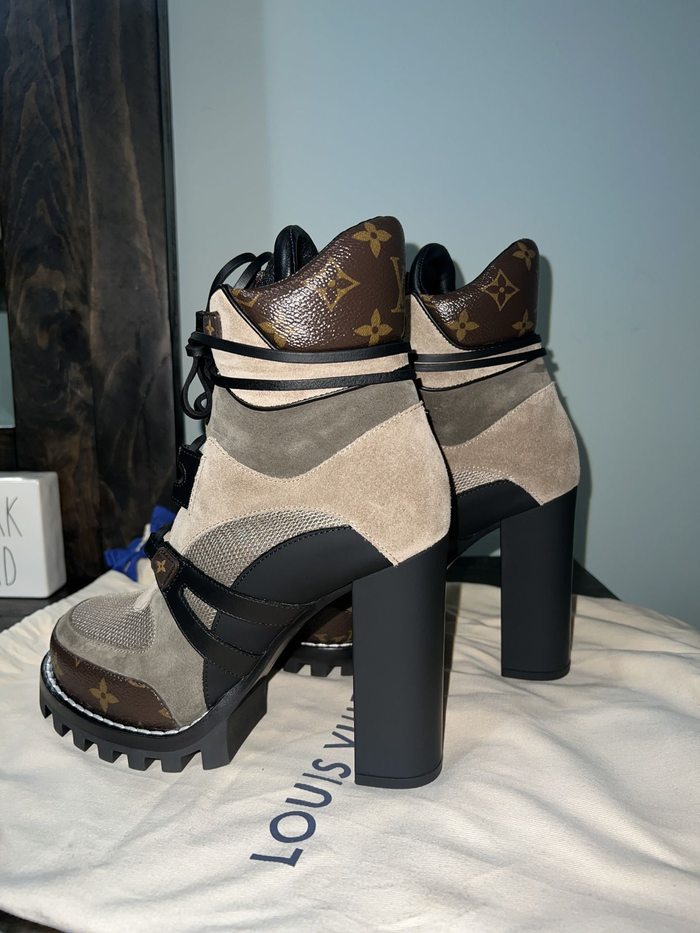 LV Black/ Brown Monogram Platform Dessert Ankle Boots for Sale in  Philadelphia, PA - OfferUp