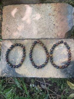 Red, Bluish Black (More Pure), Golden Tiger Eye Precious Quartz Gem Bracelets