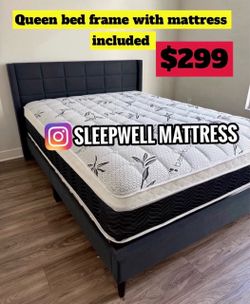 Queen size bed frame with pillow top mattress