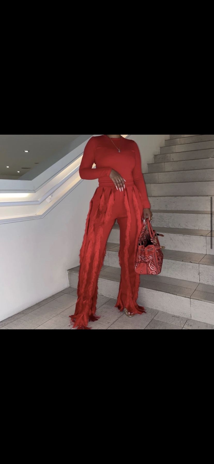 Red Fringe Pant Set