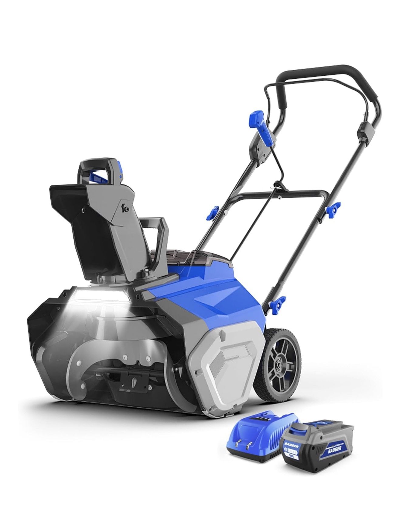 WILD BADGER POWER Cordless Snow Blower 40V 20" Electric, Brushless Battery Powered with LED Single Stage for Wet Snow and Heavy Snow, Blue 40V 1Pcs Ba