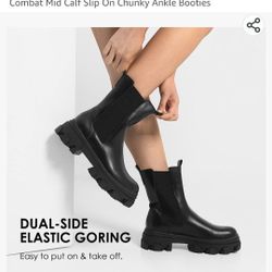 Women's Combat Slip On Chunky Ankle Boots 