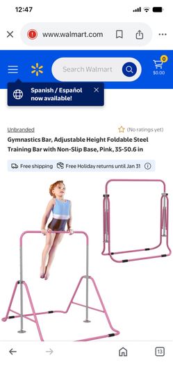 Gymnastics Bar, Adjustable Height Foldable Steel Training Bar with Non-Slip Base, Pink, 35-50.6 in