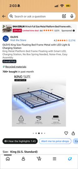 Olevs Floating Bed Frame King