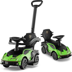 HONEY JOY Push Cars for Toddlers, Lamborghini Kids Toy Car Stroller w/Push Handle & Detachable Guardrail, Horn & Engine Sound, Seat Storage, Foot-to-F