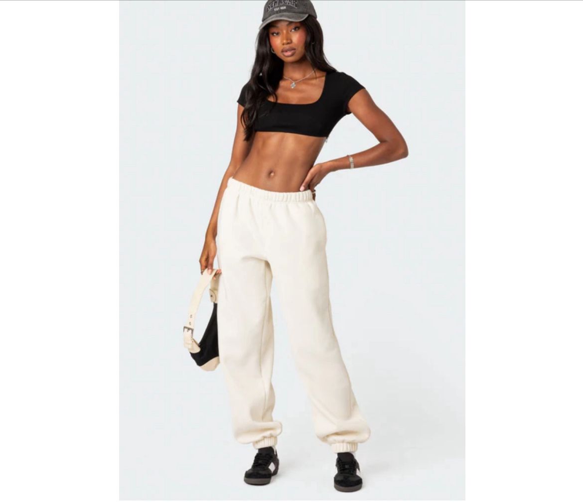 Edikted Clark cream white oversized jogger sweatpants XS