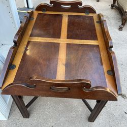 WOODEN INLAY COFFEE TABLE WITH DROP DOWN LEAVES