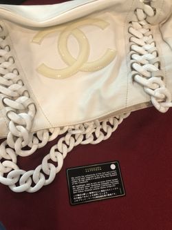 Large White Silk Chanel Tote bag w/ white chain