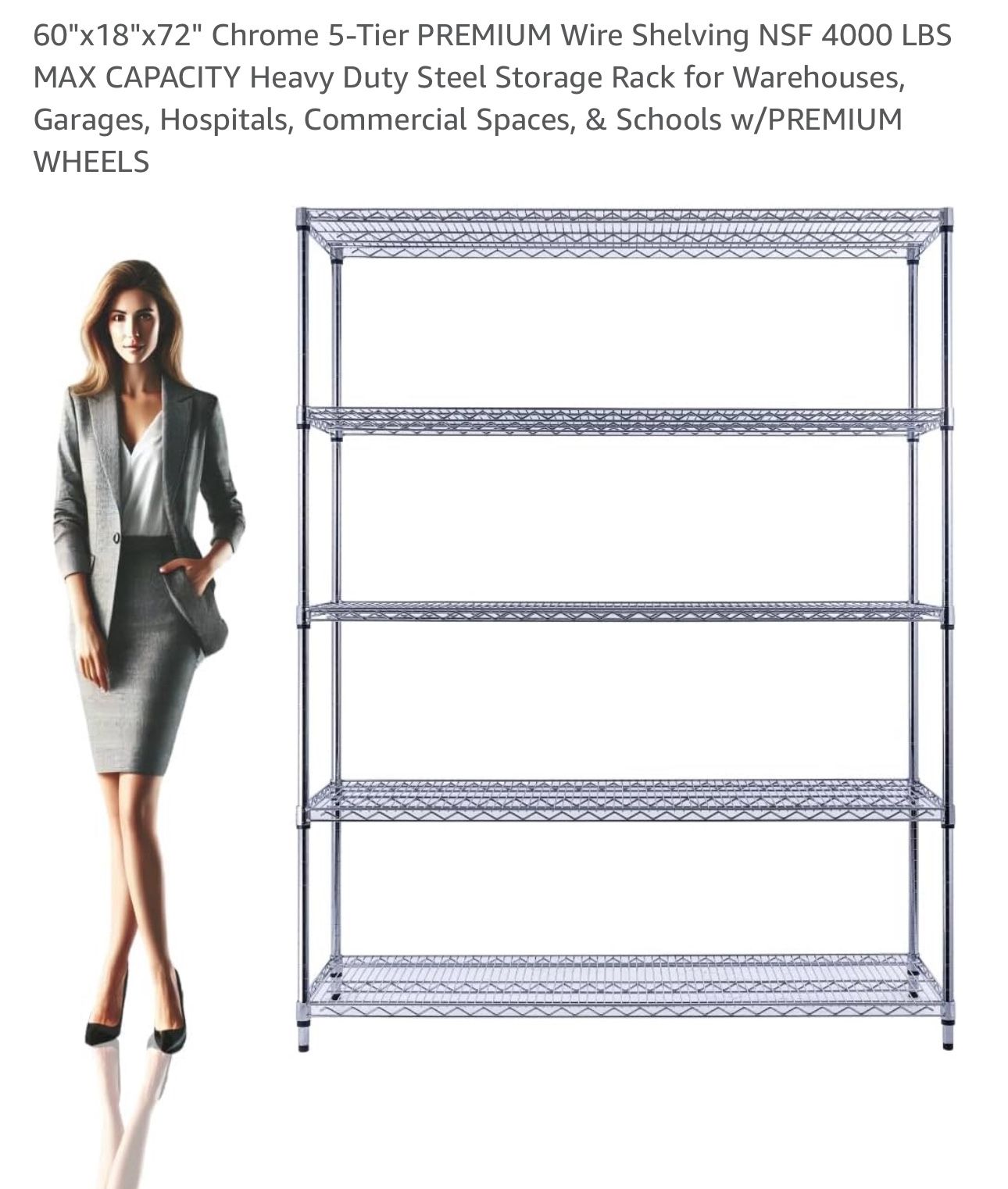 NSF PerfectHOME Wire Storage Shelves 18”D x 47.5”W x 72”H.
