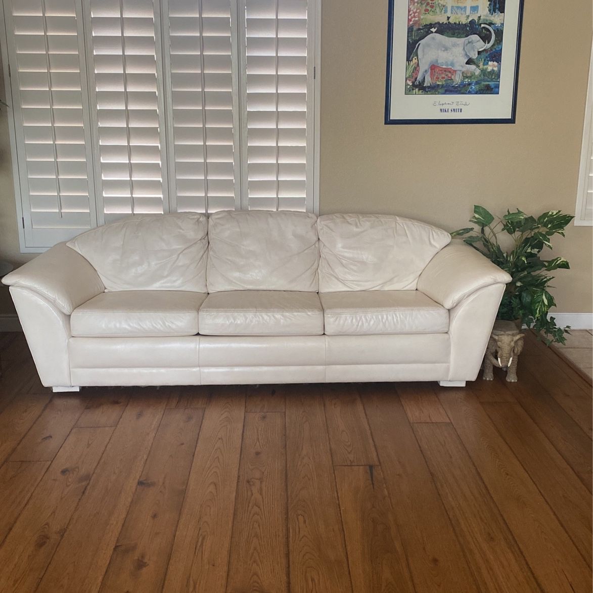 Creme Colored Leather Couch