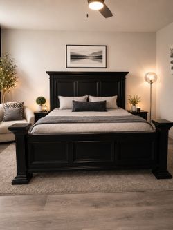 Black Wood King Bed Frame with Headboard