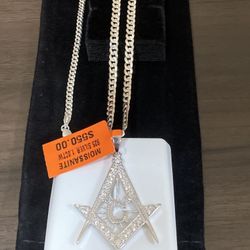 VVS1 Moissanite Masonic Pendant W/ Cuban Combo
