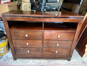 Wood Dresser with Open Shelves and 6 Drawers