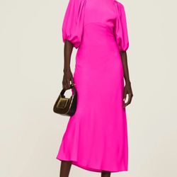 Les Reveries Puff Sleeve Pink Bias Dress 