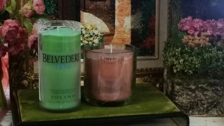 Homemade candle from Remy Martin and Belvedere vodka bottles