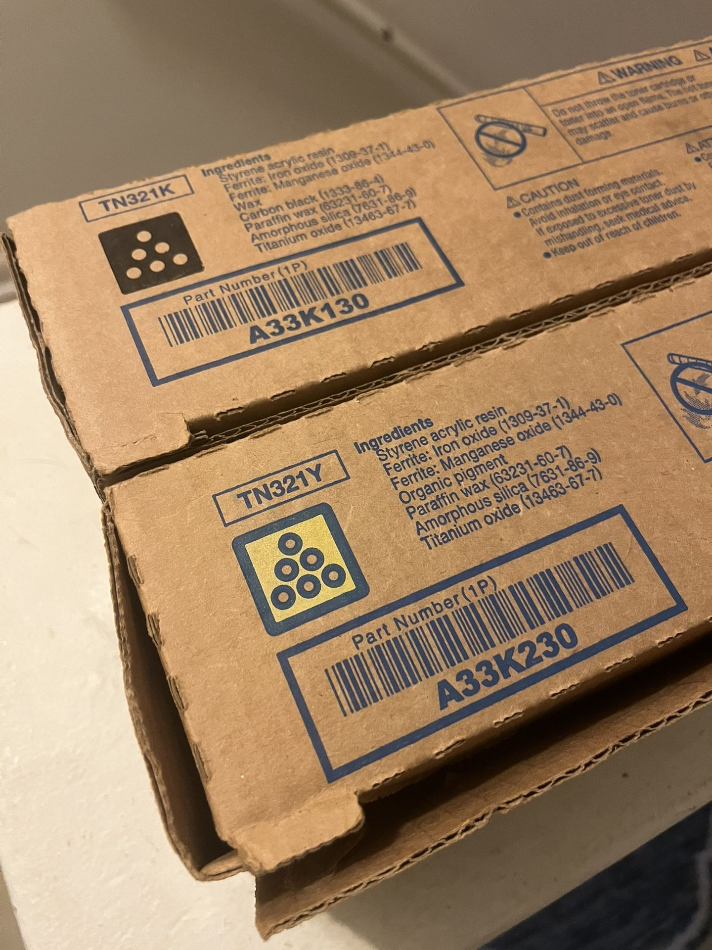 Konica Minolta Black and Yellow Printer Toner A33K230 and A33K130