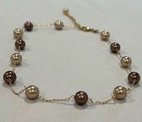 Vintage RMN Roman goldtone chain with 2 tone brown faux pearl beads SIGNED