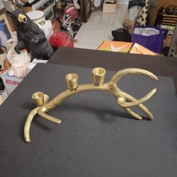 Gold Finished Metal Antler Candelabra W/3 Candle Cups For Standard Taper Candles- Rustic Modern Aesthetic 12.5"W X 6"H