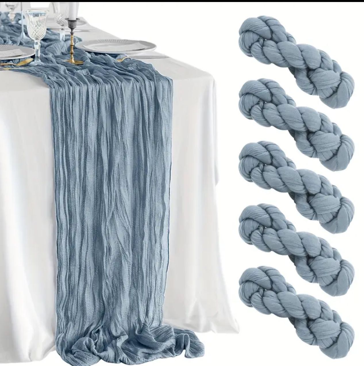 5pcs, 9ft Polyester Table Runners Haze / mist Blue Color, Table Decoration, Perfect for Dining Tables, Weddings, Birthday, Baby Shower Decoration 