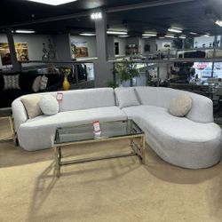 Nevada Ivory Boucle 2pc RAF Chaise Sectional Sofa 