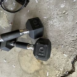 Pair of 10 lb Rubber Coated Hexagonal Shape Dumbbells With Ergonomic Handle:
