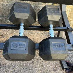 95lb Hex Rubber Dumbbell Set Weights 